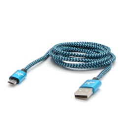 Logo USB kabel (2.0), USB A M - microUSB (M), 1m, 480 Mb/s, 5V/2A, niebieski, box, oplot nylonowy, aluminiowa osłona złącza, EOL