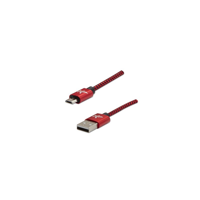 Logo USB kabel (2.0), USB A M - microUSB (M), 1m, 480 Mb/s, 5V/2A, czerwony, box, oplot nylonowy, aluminiowa osłona złącza, EOL
