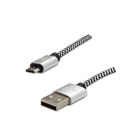 Logo USB kabel (2.0), USB A M - microUSB (M), 1m, 480 Mb/s, 5V/2A, srebrny, box, oplot nylonowy, aluminiowa osłona złącza, EOL