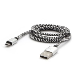 Logo USB kabel (2.0), USB A M - microUSB (M), 1m, 480 Mb/s, 5V/2A, srebrny, box, oplot nylonowy, aluminiowa osłona złącza, EOL