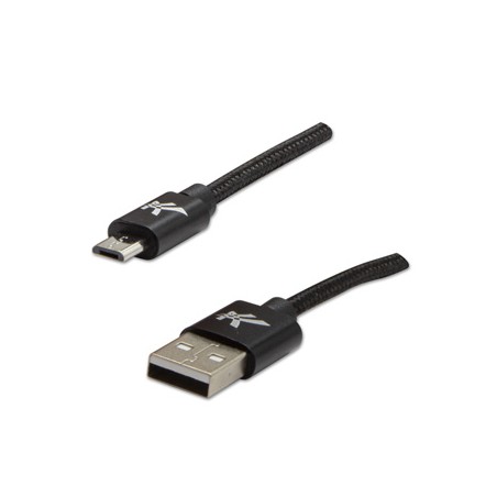 Logo USB kabel (2.0), USB A M - microUSB (M), 2m, 480 Mb/s, 5V/1A, czarny, box, oplot nylonowy, aluminiowa osłona złącza, EOL