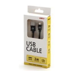 Logo USB kabel (2.0), USB A M - microUSB (M), 2m, 480 Mb/s, 5V/1A, czarny, box, oplot nylonowy, aluminiowa osłona złącza, EOL
