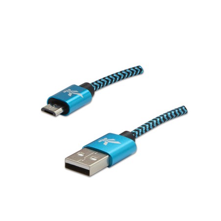 Logo USB kabel (2.0), USB A M - microUSB (M), 2m, 480 Mb/s, 5V/1A, niebieski, box, oplot nylonowy, aluminiowa osłona złącza, EOL