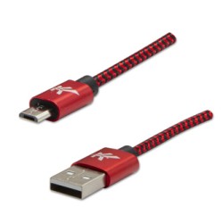 Logo USB kabel (2.0), USB A M - microUSB (M), 2m, 480 Mb/s, 5V/1A, czerwony, box, oplot nylonowy, aluminiowa osłona złącza, EOL