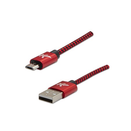 Logo USB kabel (2.0), USB A M - microUSB (M), 2m, 480 Mb/s, 5V/1A, czerwony, box, oplot nylonowy, aluminiowa osłona złącza, EOL