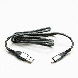Logo USB kabel (2.0), USB A M - Apple Lightning M, 1m, certyfikat MFi, srebrny, box, oplot nylonowy, aluminiowa osłona złącza, E