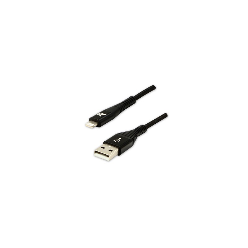 Logo USB kabel (2.0), USB A M - Apple Lightning M, 1m, certyfikat MFi, czarny, box, oplot nylonowy, aluminiowa osłona złącza, EO