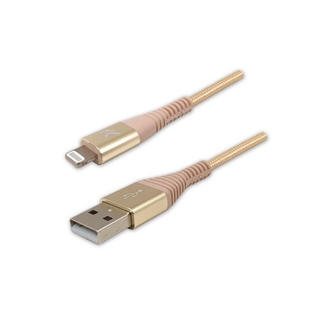 Logo USB kabel (2.0), USB A M - Apple Lightning M, 1m, certyfikat MFi, złoty, box, oplot nylonowy, aluminiowa osłona złącza, EOL