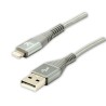 Logo USB kabel (2.0), USB A M - Apple Lightning M, 2m, certyfikat MFi, srebrny, box, oplot nylonowy, aluminiowa osłona złącza, E