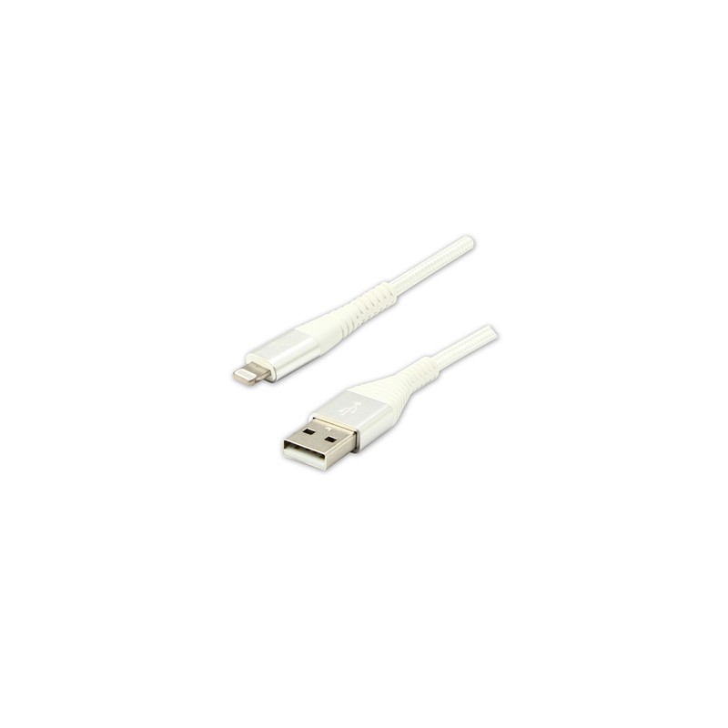 Logo USB kabel (2.0), USB A M - Apple Lightning M, 2m, certyfikat MFi, biały, box, oplot nylonowy, aluminiowa osłona złącza, EOL