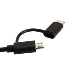 USB kabel (2.0), USB A M - microUSB (M) + USB C (M), 1m, okrągły, czarny, plastic bag, z redukcją do USB C, EOL
