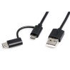 USB kabel (2.0), USB A M - microUSB (M) + USB C (M), 1m, okrągły, czarny, plastic bag, z redukcją do USB C, EOL