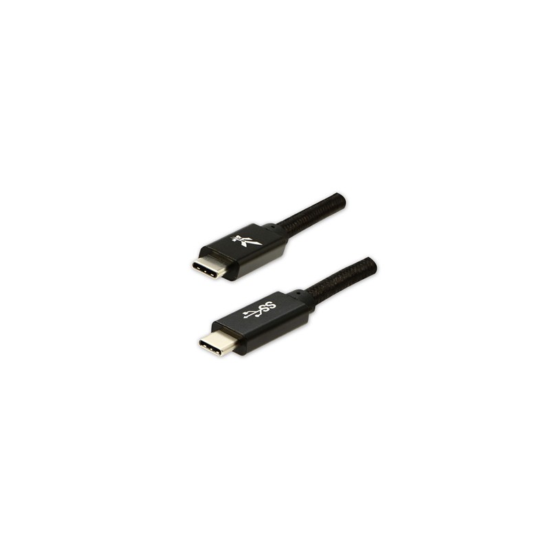 Logo USB kabel (3.2 gen 1), USB C (M) - USB C (M), 2m, 5 Gb/s, 5V/3A, czarny, box, oplot nylonowy, aluminiowa osłona złącza, EOL