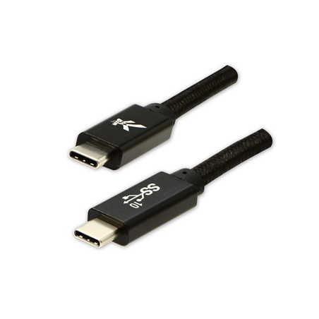 Logo USB kabel (3.2 gen 2), USB C (M) - USB C (M), 1m, Power Delivery 100W, 10 Gb/s, 20V/5A, czarny, box, oplot nylonowy, alumin