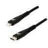 Logo USB kabel (2.0), USB C (M) - Apple Lightning M, 1m, certyfikat MFi, czarny, box, oplot nylonowy, aluminiowa osłona złącza, 