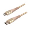 Logo USB kabel (2.0), USB C (M) - Apple Lightning M, 1m, certyfikat MFi, złoty, box, oplot nylonowy, aluminiowa osłona złącza, E