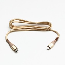 Logo USB kabel (2.0), USB C (M) - Apple Lightning M, 1m, certyfikat MFi, złoty, box, oplot nylonowy, aluminiowa osłona złącza, E