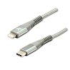 Logo USB kabel (2.0), USB C (M) - Apple Lightning M, 2m, certyfikat MFi, srebrny, box, oplot nylonowy, aluminiowa osłona złącza,