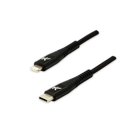 Logo USB kabel (2.0), USB C (M) - Apple Lightning M, 2m, certyfikat MFi, czarny, box, oplot nylonowy, aluminiowa osłona złącza, 