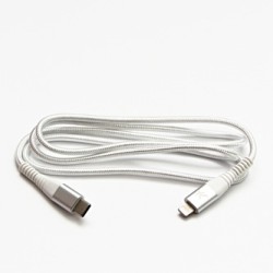 Logo USB kabel (2.0), USB C (M) - Apple Lightning M, 2m, certyfikat MFi, biały, box, oplot nylonowy, aluminiowa osłona złącza, E