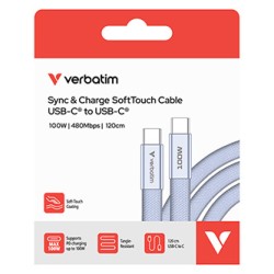 Verbatim USB-C kabel SoftTouch USB C (M) - USB C (M), 100W, 1.2m, fiolet, box, 30278