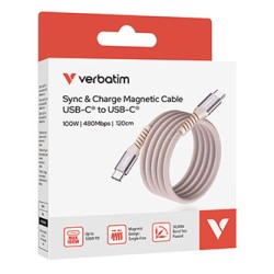 Verbatim USB-C kabel USB C (M) - USB C (M), 100W, 1.2m, magnetyczny, różowy, box, 31857