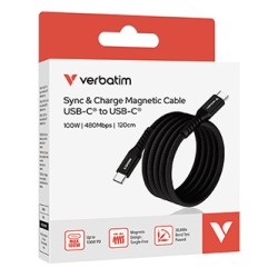 Verbatim USB-C kabel USB C (M) - USB C (M), 100W, 1.2m, magnetyczny, czarny, box, 31863