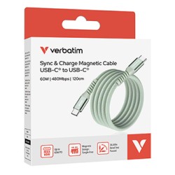 Verbatim USB-C kabel USB C (M) - USB C (M), 60W, 1.2m, magnetyczny, zielony, box, 31864