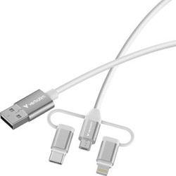 Verbatim USB kabel USB A M - Micro-B, USB-C, Lightning Cable, 18W, 1m, biała, box, 32394