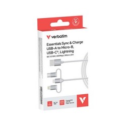 Verbatim USB kabel USB A M - Micro-B, USB-C, Lightning Cable, 18W, 1m, biała, box, 32394