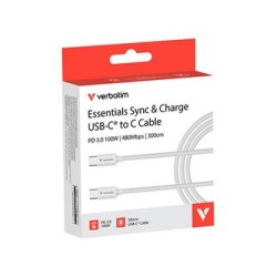 Verbatim USB kabel USB C (M) - USB C (M), 100W, 3m, biała, box, 32409