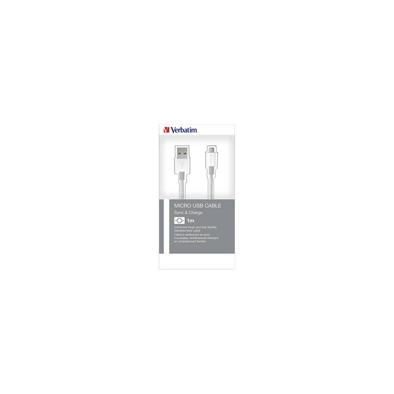 Verbatim USB kabel (2.0), USB A M - microUSB (M), 1m, reversible, srebrny, box, 48862