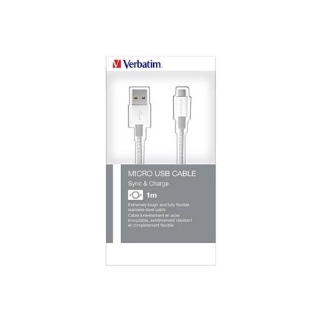 Verbatim USB kabel (2.0), USB A M - microUSB (M), 1m, reversible, srebrny, box, 48862