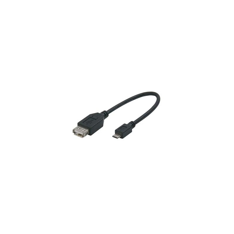 Logo USB kabel (2.0), microUSB (M) - USB A F, 0.2m, OTG, czarny