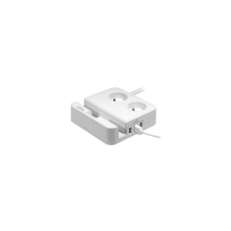 Logo 2 gniazda, biała, 3x USB, z podsatwą na telefon