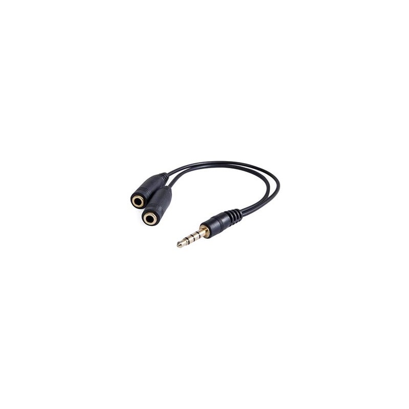 Audio redukcja, Jack (3.5mm) M 4-polowy - 2x Jack (3.5mm) F, 0.2 m, stereo, czarna, EOL