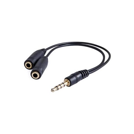 Audio redukcja, Jack (3.5mm) M 4-polowy - 2x Jack (3.5mm) F, 0.2 m, stereo, czarna, EOL