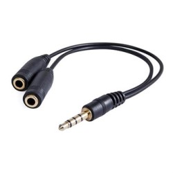 Audio redukcja, Jack (3.5mm) M 4-polowy - 2x Jack (3.5mm) F, 0.2 m, stereo, czarna, Logo blister, EOL