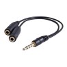 Audio redukcja, Jack (3.5mm) M 4-polowy - 2x Jack (3.5mm) F, 0.2 m, stereo, czarna, Logo blister, EOL