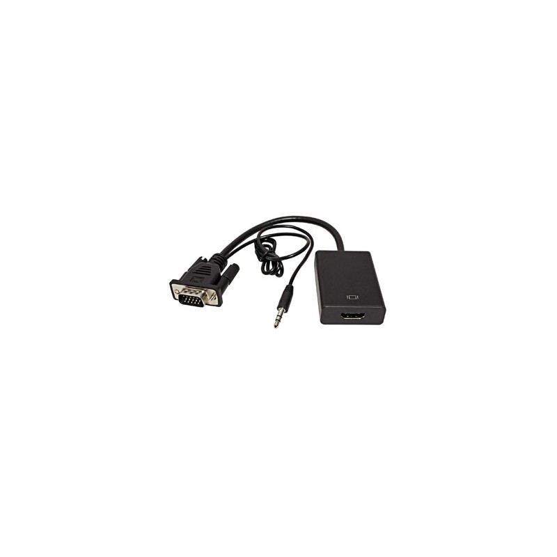 Video adapter, VGA (D-sub) (M) + audio jack (3.5mm) (M) - HDMI F, HDMI 1.3 - Standard, czarna, Logo blister, EOL