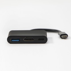 USB/Video Adapter  + HUB, DP Alt Mode, USB C (M) - HDMI F + USB C F (PD) + USB A F, czarny, All New box 4K2K@30Hz, USB Power Del