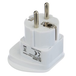 230V Adapter podróżny, CEE7 (widelec) - gniazdo, biały, do zagranicznego gniazda