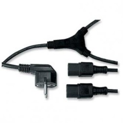 Kabel sieciowy 230V zasilacz, CEE7 (widelec) - C13 2x, 2m, VDE approved, czarny, Logo, rozgałęziacz, EOL