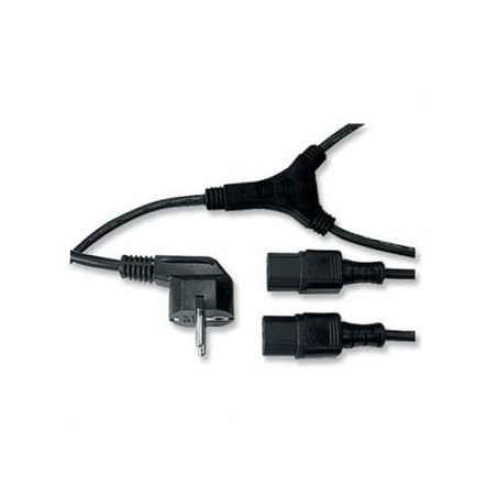 Kabel sieciowy 230V zasilacz, CEE7 (widelec) - C13 2x, 2m, VDE approved, czarny, Logo, rozgałęziacz, EOL