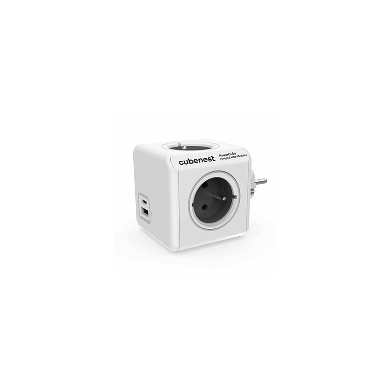 Cubenest - PowerCube, 0.1m, Original USB PD20W, A+C, szara, POWERCUBE, 4 gniazda, USB A+C, Power Delivery 20W