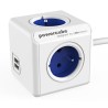 Kabel sieciowy 230V przedłużacz, CEE7 (widelec) - POWERCUBE, 1.5m, EXTENDED USB, niebieski, POWERCUBE, 4 gniazdka + 2 porty USB,