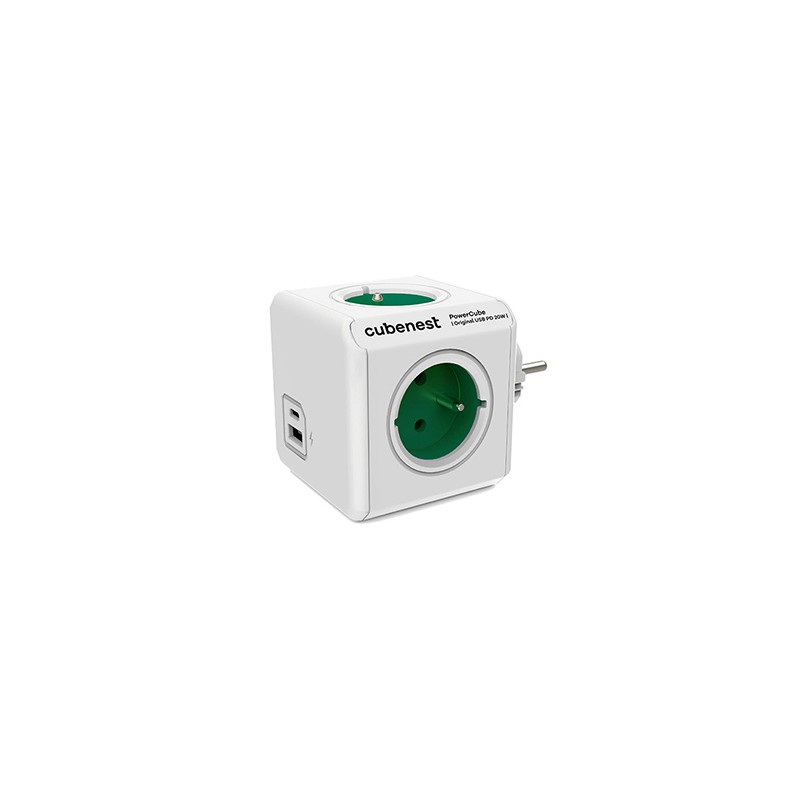 Cubenest - PowerCube, 0.1m, Original USB PD 20W, A+C, zielona, POWERCUBE, 4 gniazda, USB A+C, Power Delivery 20W