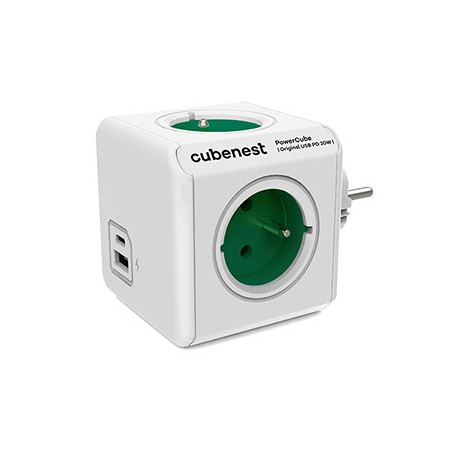 Cubenest - PowerCube, 0.1m, Original USB PD 20W, A+C, zielona, POWERCUBE, 4 gniazda, USB A+C, Power Delivery 20W