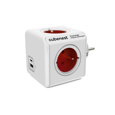 Cubenest - PowerCube, 0.1m, Original USB PD 20W, A+C, czerwona, POWERCUBE, 4 gniazda, USB A+C, Power Delivery 20W