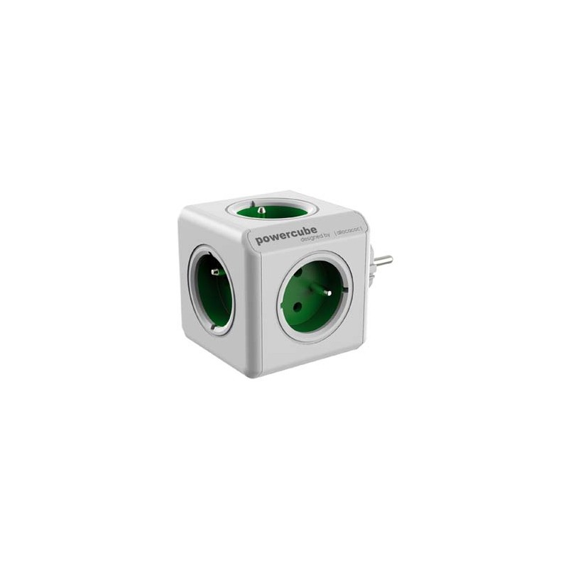 Listwa zasilająca 240V, CEE7 (widelec) - POWERCUBE, 0.1m, ORIGINAL, zielona, POWERCUBE, 5 gniazdek, zabezpieczenie przed dziećmi